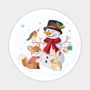 Snowman with forest animals Magnet